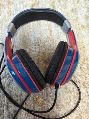 Over-Ear Wired Headphones in Blue with Red Trim
